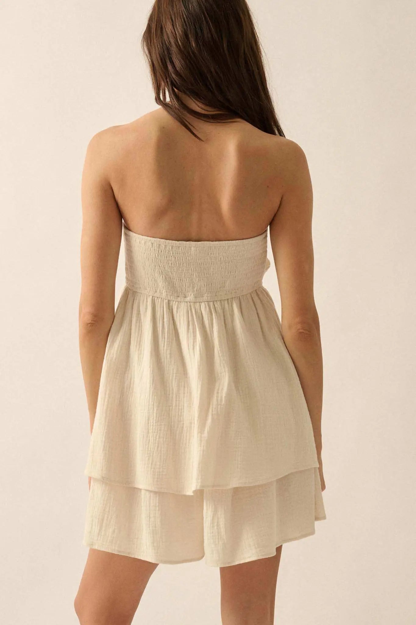 Lace Yourself Crochet-Trim Crinkle Cotton Romper