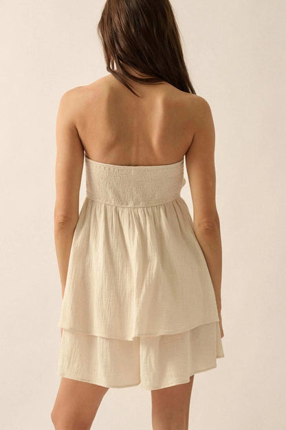 Lace Yourself Crochet-Trim Crinkle Cotton Romper