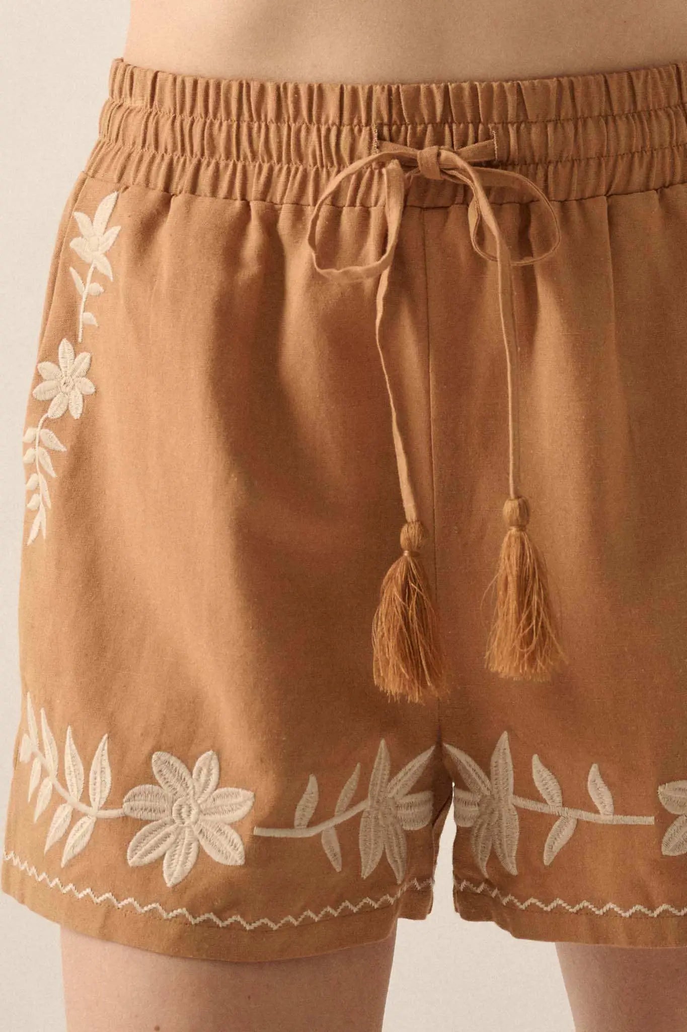 Rustic Blooms Floral Embroidered Linen-Blend Shorts