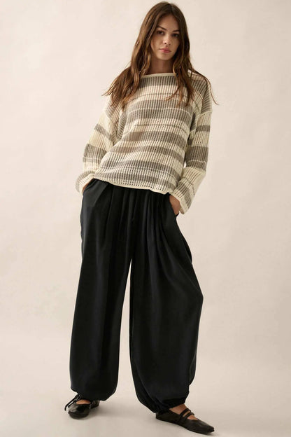 Loosely Translated Pleated Wide-Leg Harem Pants