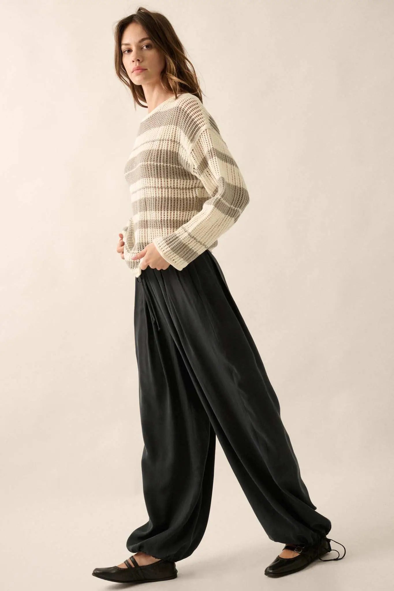 Loosely Translated Pleated Wide-Leg Harem Pants