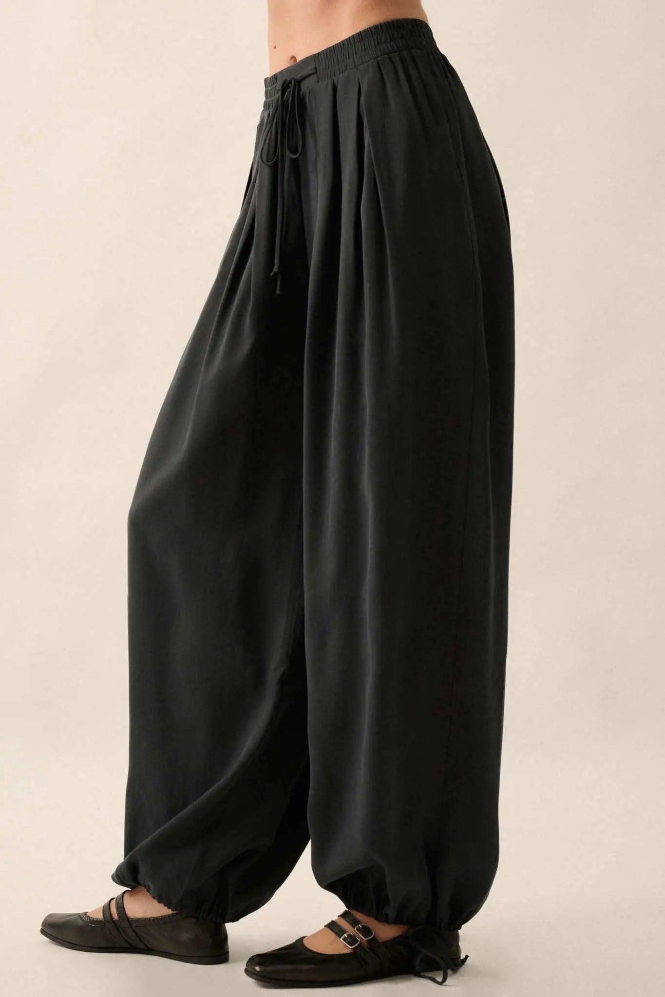 Loosely Translated Pleated Wide-Leg Harem Pants