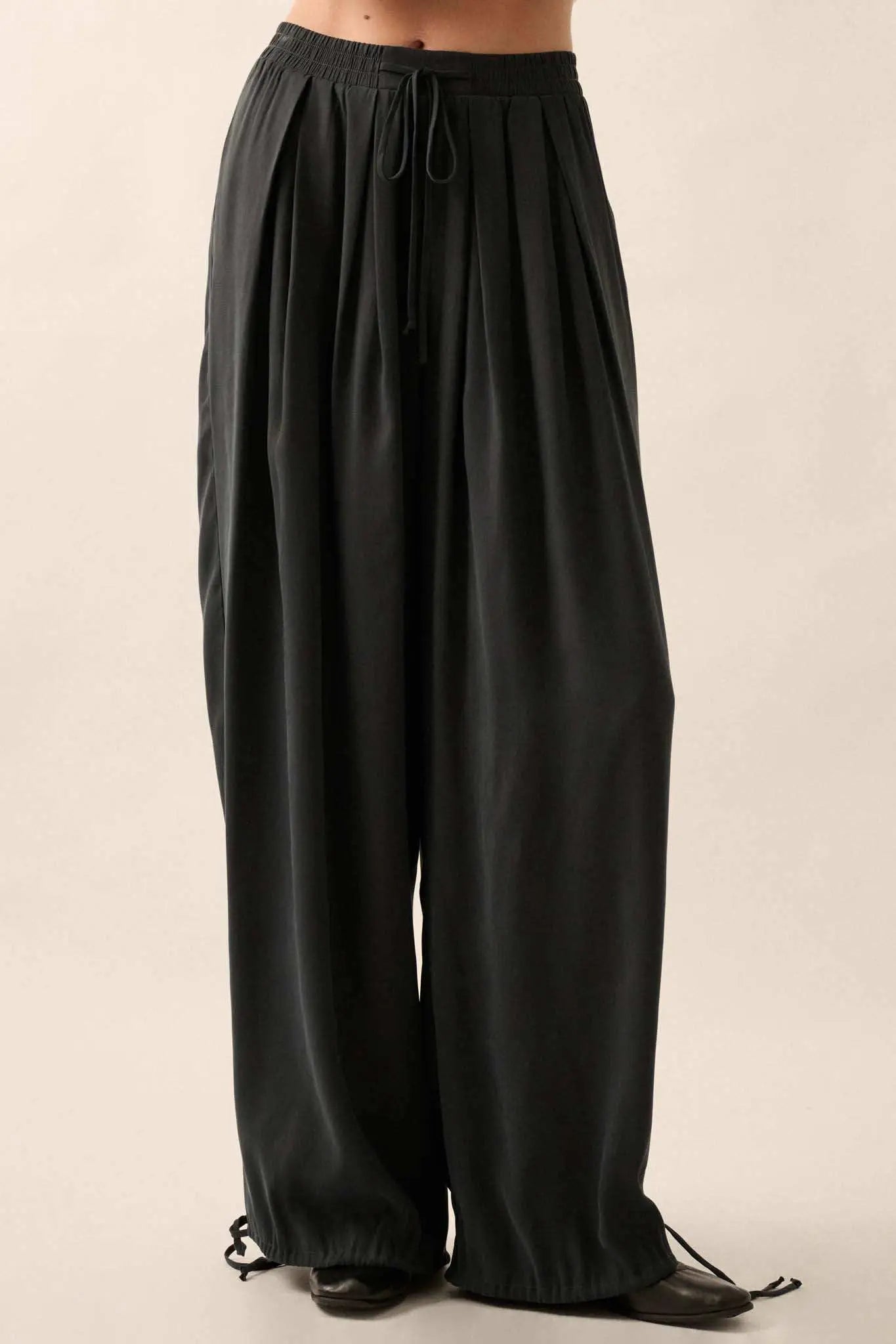 Loosely Translated Pleated Wide-Leg Harem Pants