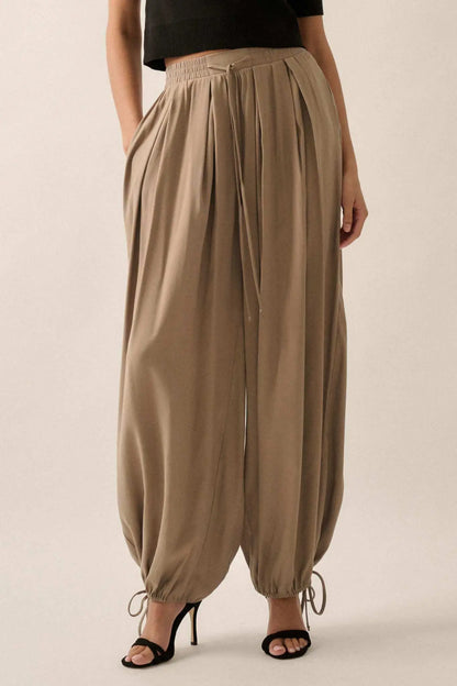 Loosely Translated Pleated Wide-Leg Harem Pants