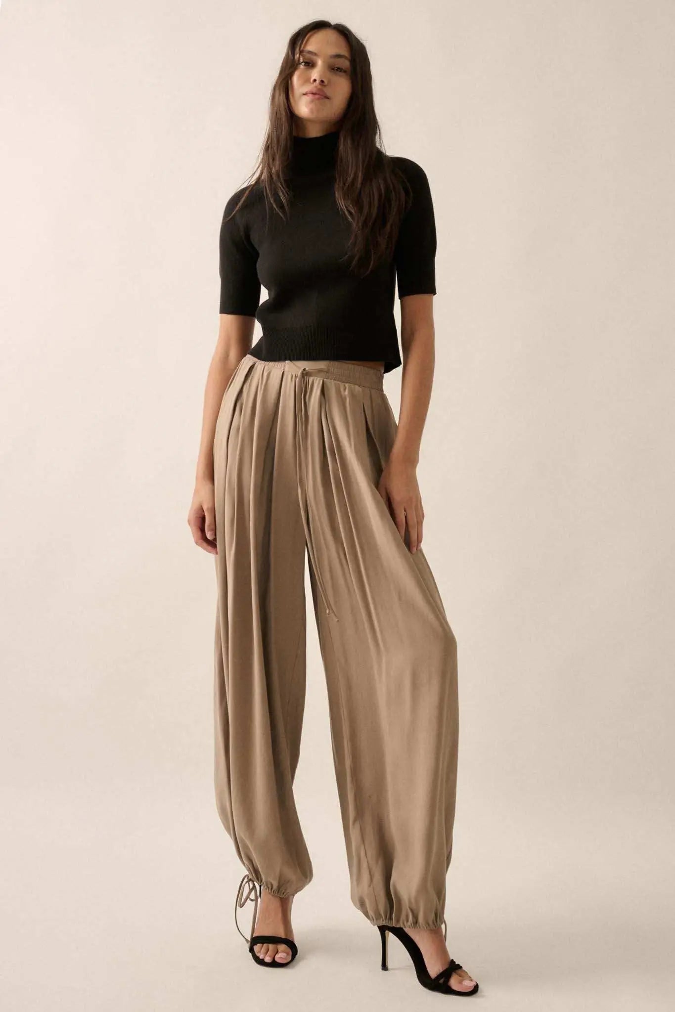 Loosely Translated Pleated Wide-Leg Harem Pants