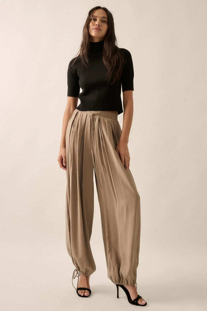 Loosely Translated Pleated Wide-Leg Harem Pants