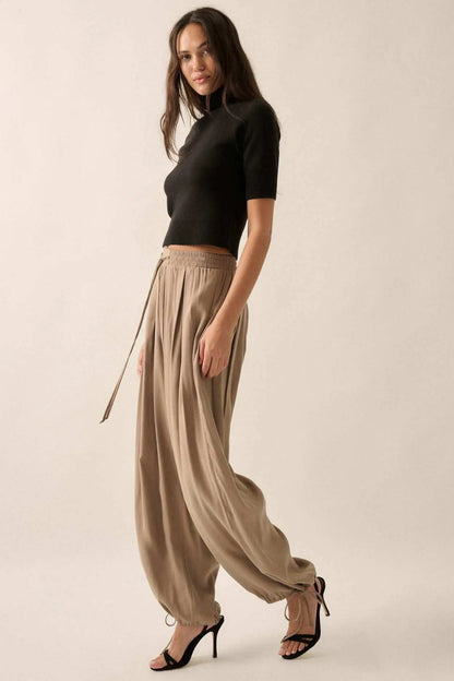 Loosely Translated Pleated Wide-Leg Harem Pants