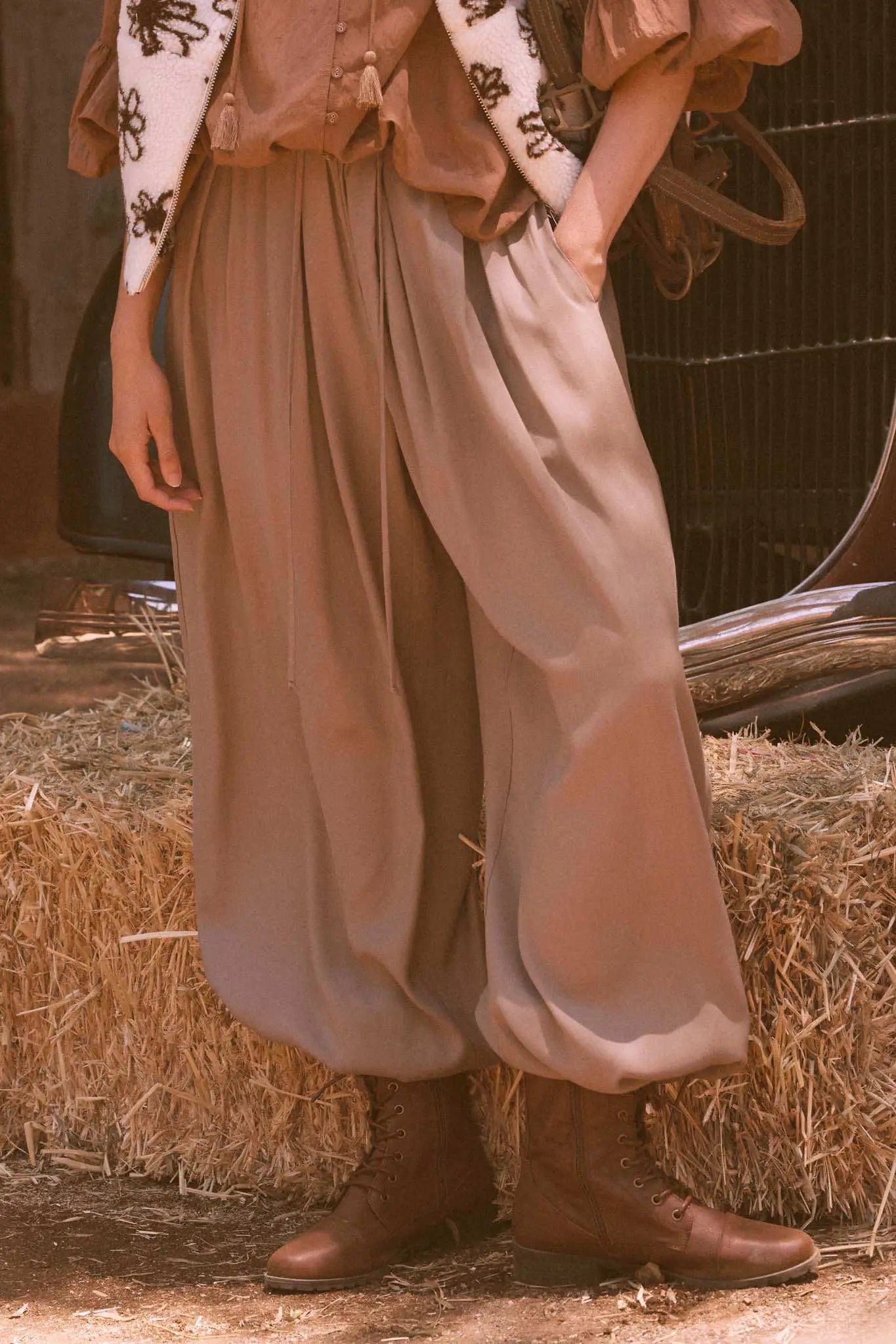 Loosely Translated Pleated Wide-Leg Harem Pants