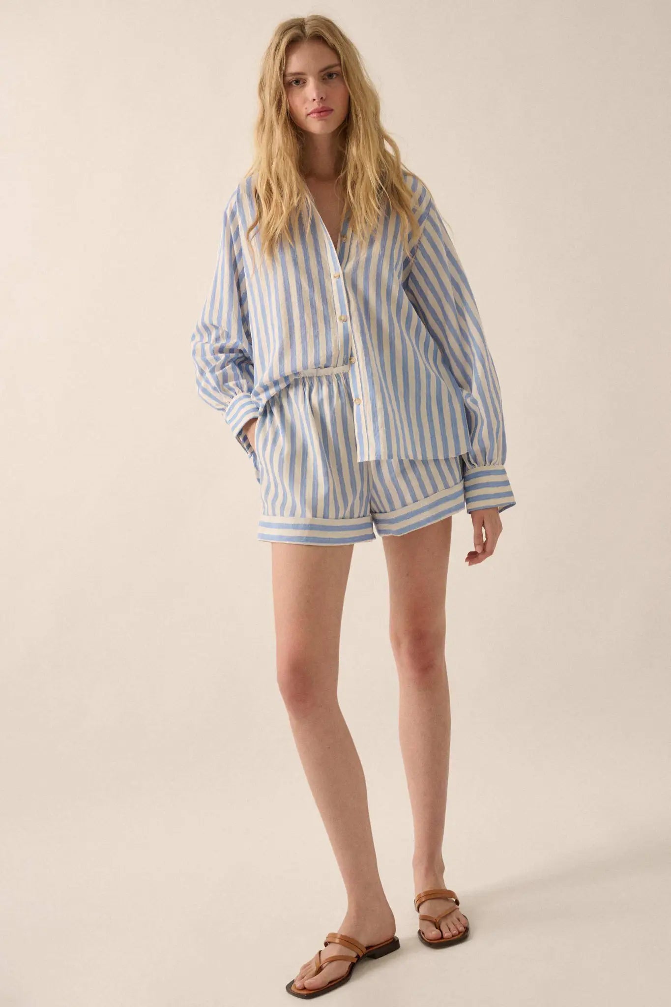 Pajama Rama Striped Paperbag-Waist Cuffed Shorts