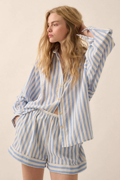 Pajama Rama Striped Paperbag-Waist Cuffed Shorts