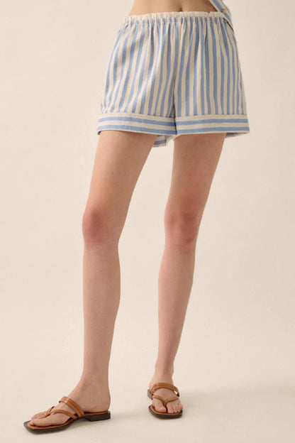 Pajama Rama Striped Paperbag-Waist Cuffed Shorts