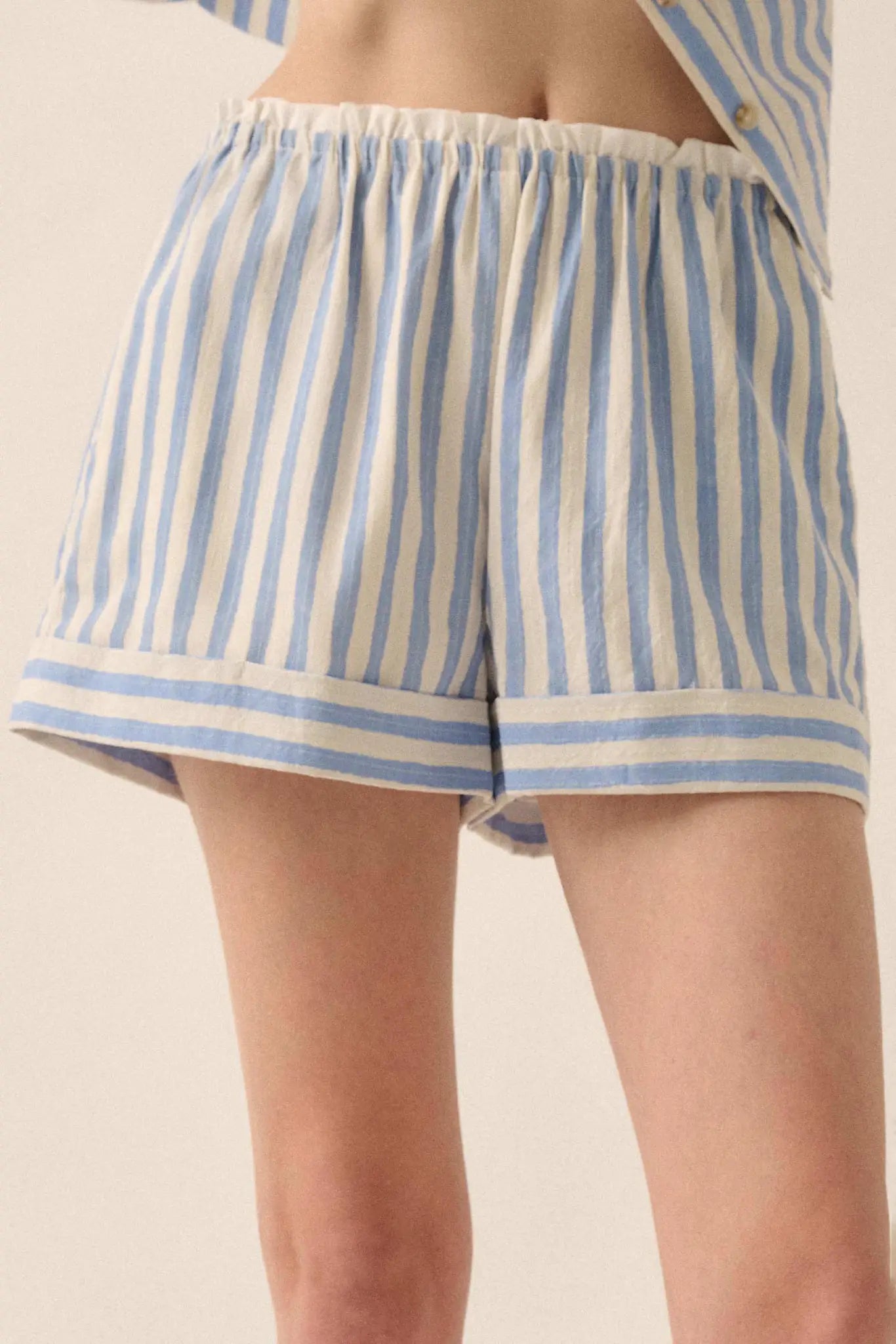 Pajama Rama Striped Paperbag-Waist Cuffed Shorts