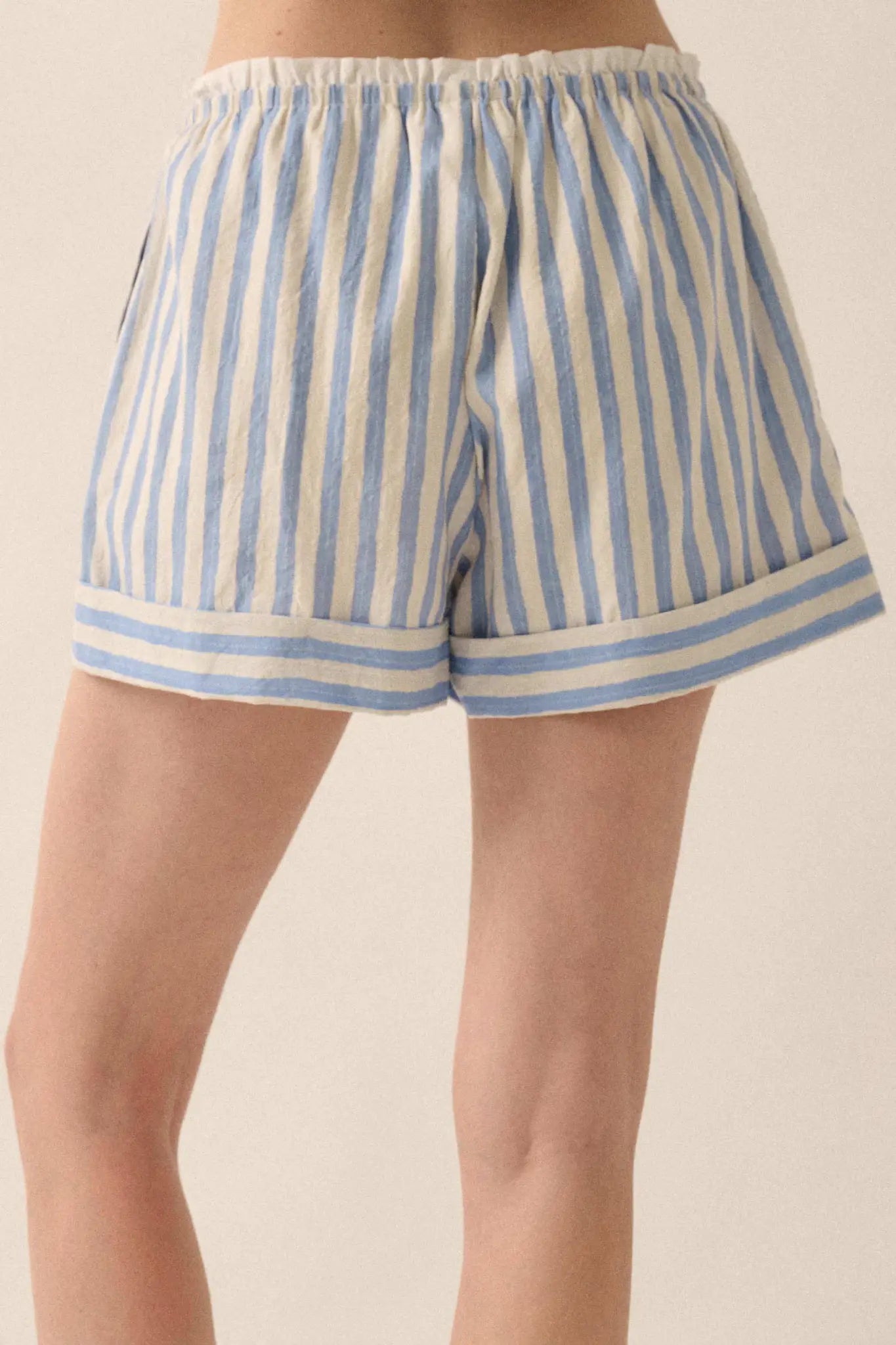 Pajama Rama Striped Paperbag-Waist Cuffed Shorts