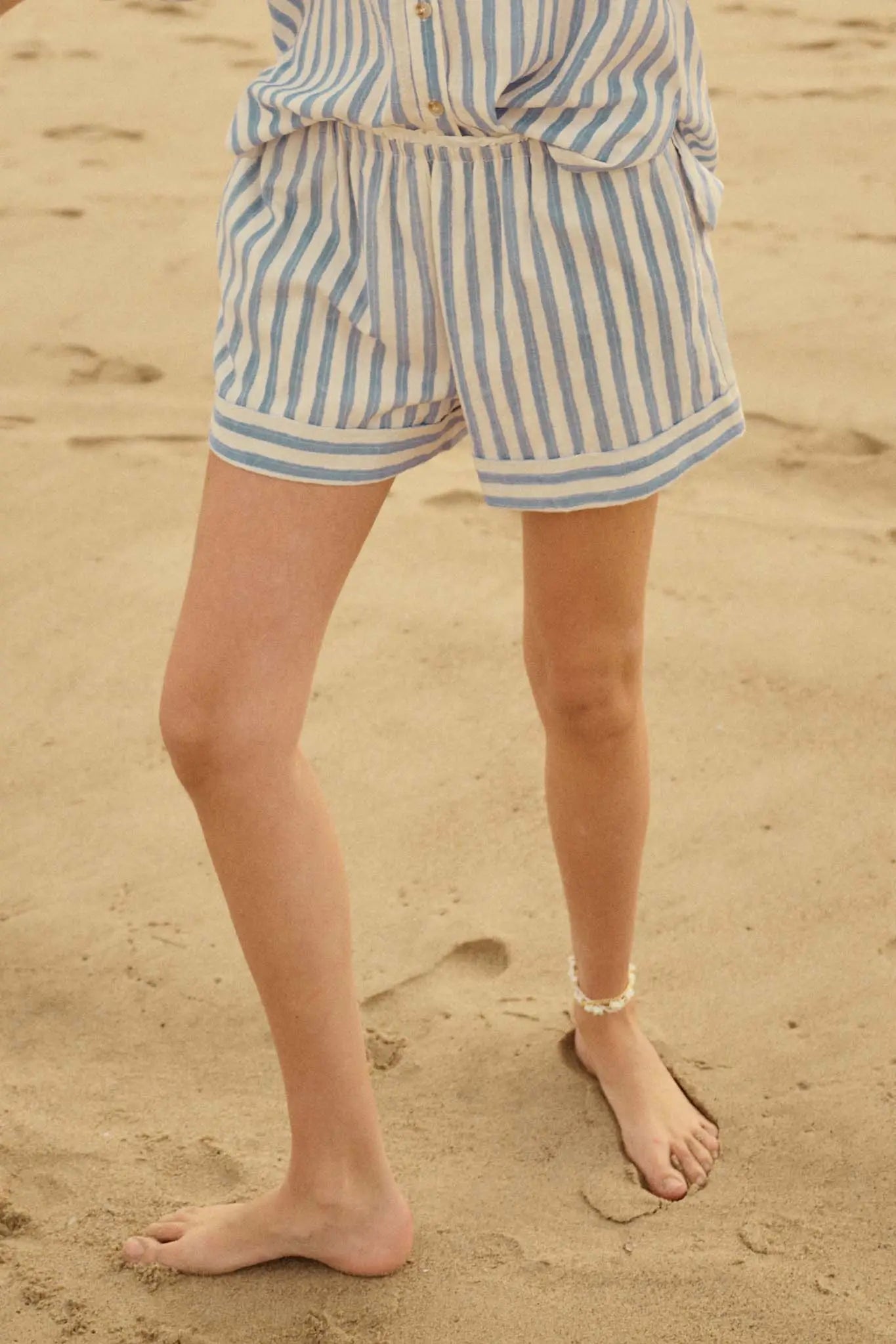 Pajama Rama Striped Paperbag-Waist Cuffed Shorts