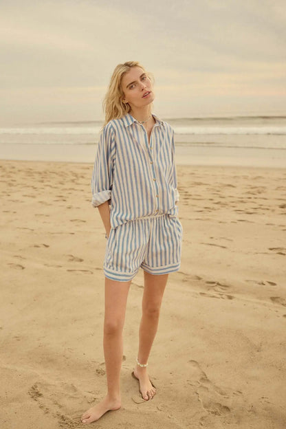 Pajama Rama Striped Paperbag-Waist Cuffed Shorts