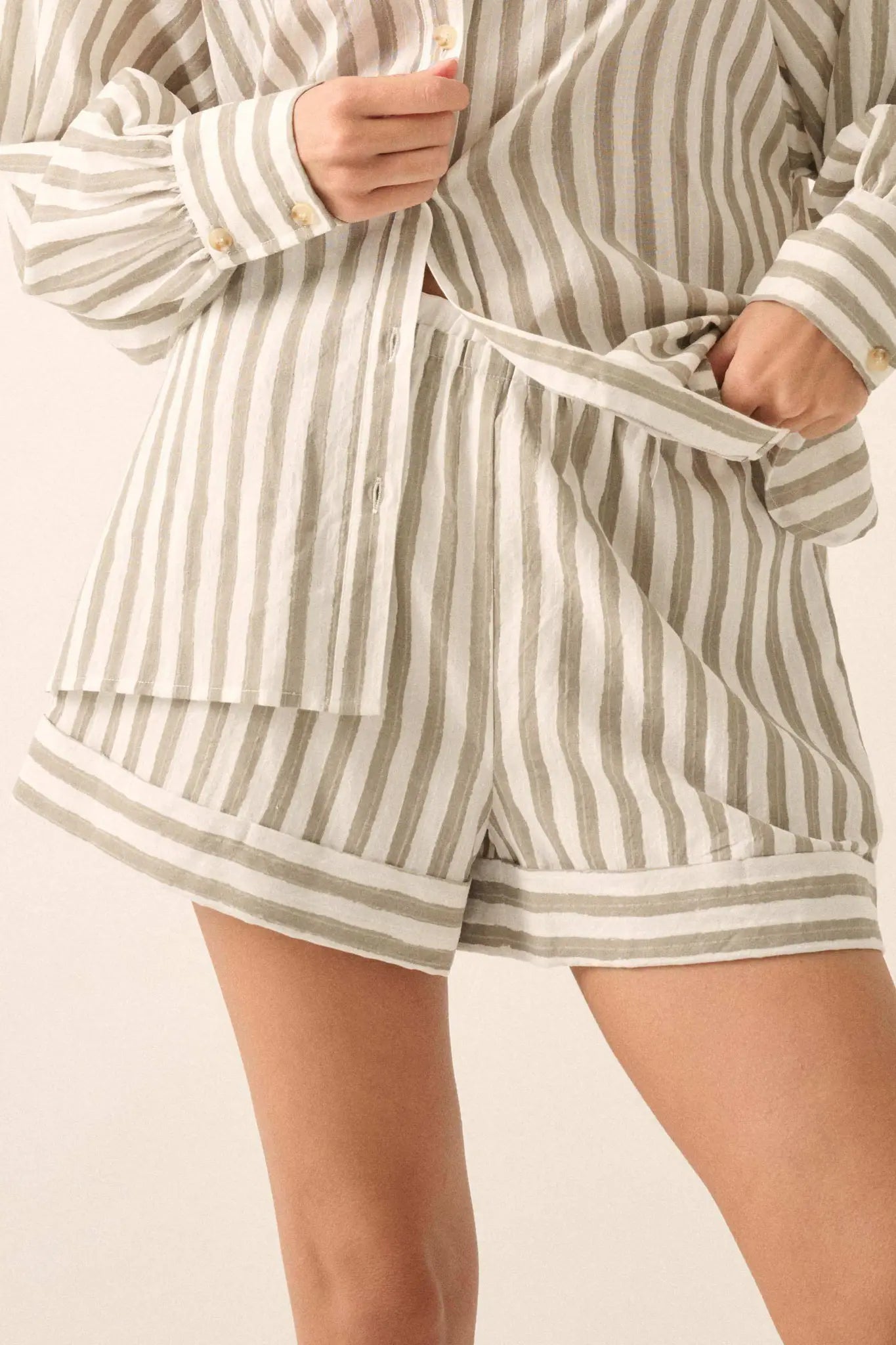 Pajama Rama Striped Paperbag-Waist Cuffed Shorts