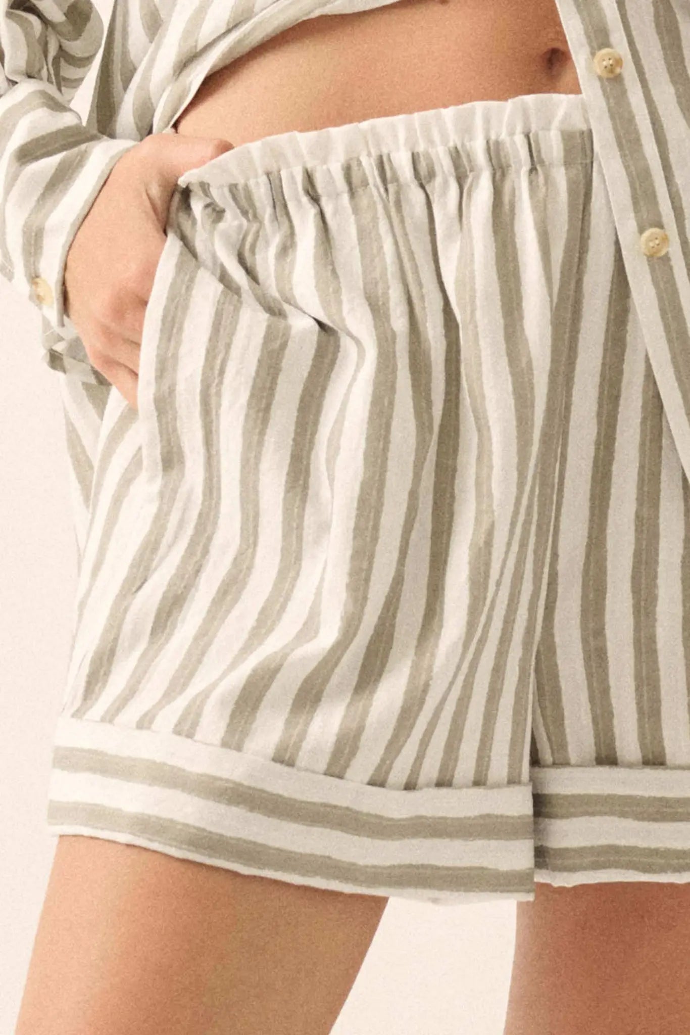 Pajama Rama Striped Paperbag-Waist Cuffed Shorts