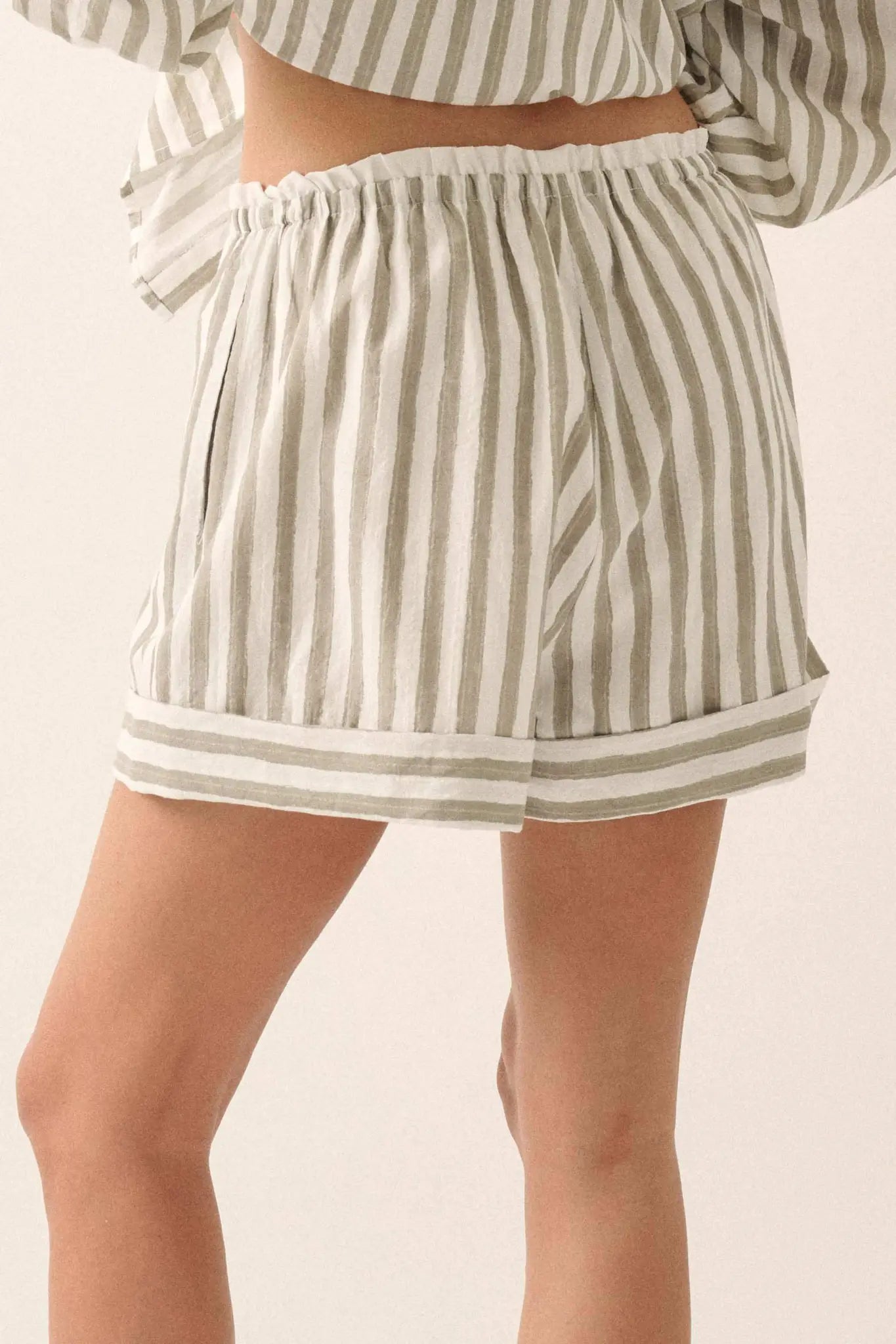 Pajama Rama Striped Paperbag-Waist Cuffed Shorts