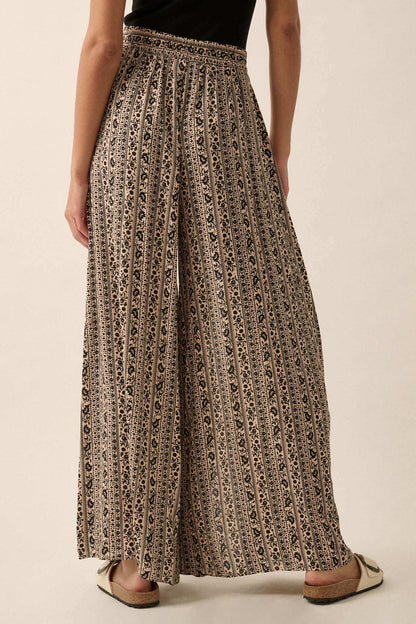 Far Beyond Floral-Stripe Split Wide-Leg Pants