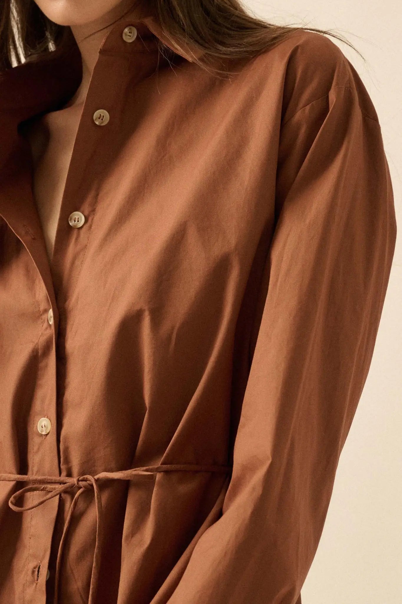 Clock Watcher Cotton Button-Up Belted Shirt Romper