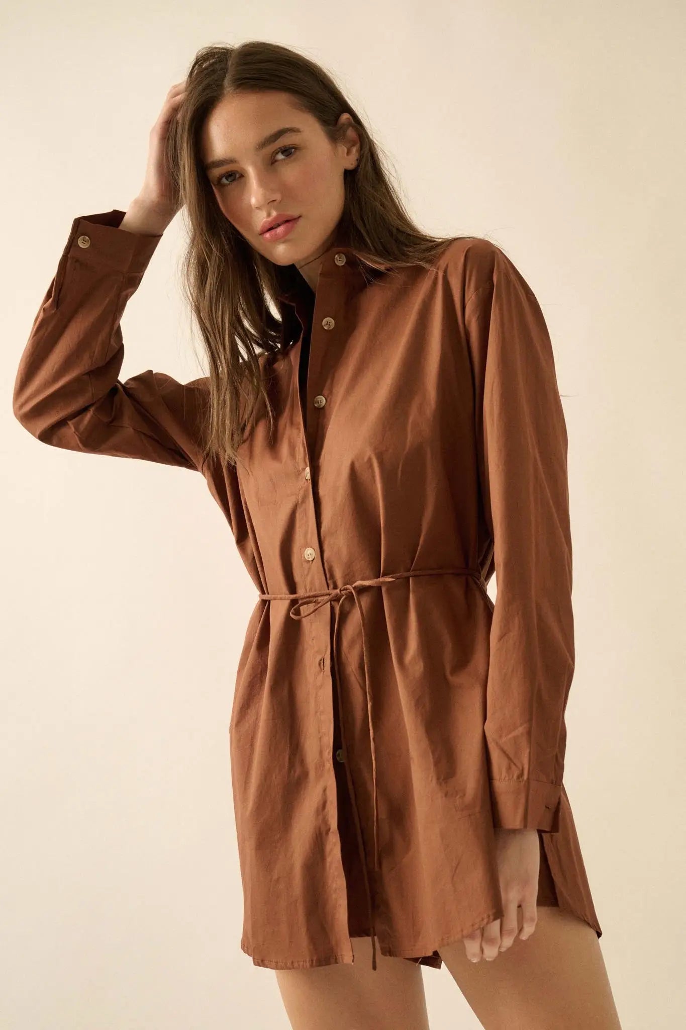 Clock Watcher Cotton Button-Up Belted Shirt Romper