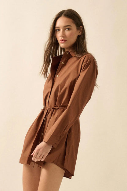 Clock Watcher Cotton Button-Up Belted Shirt Romper