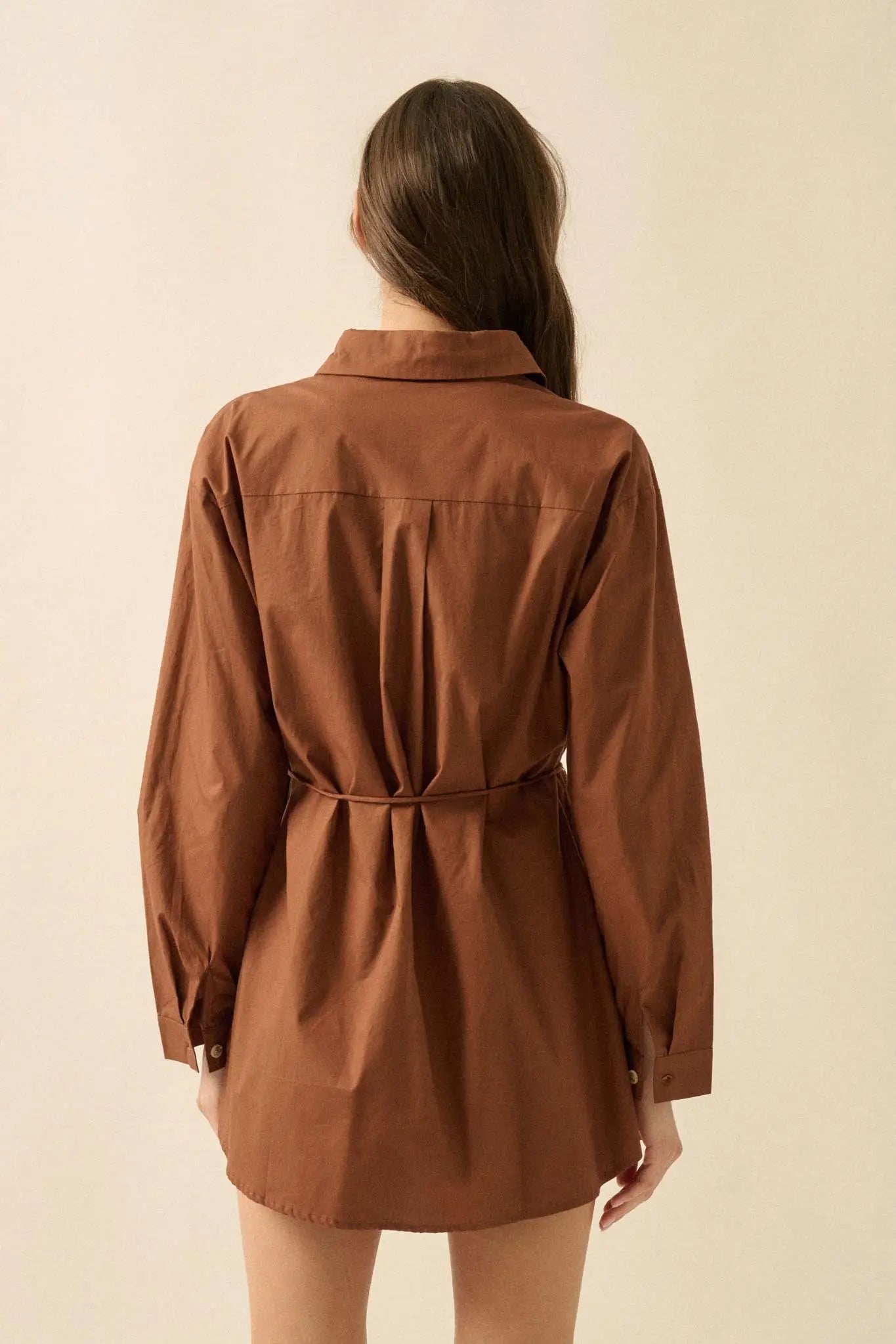 Clock Watcher Cotton Button-Up Belted Shirt Romper