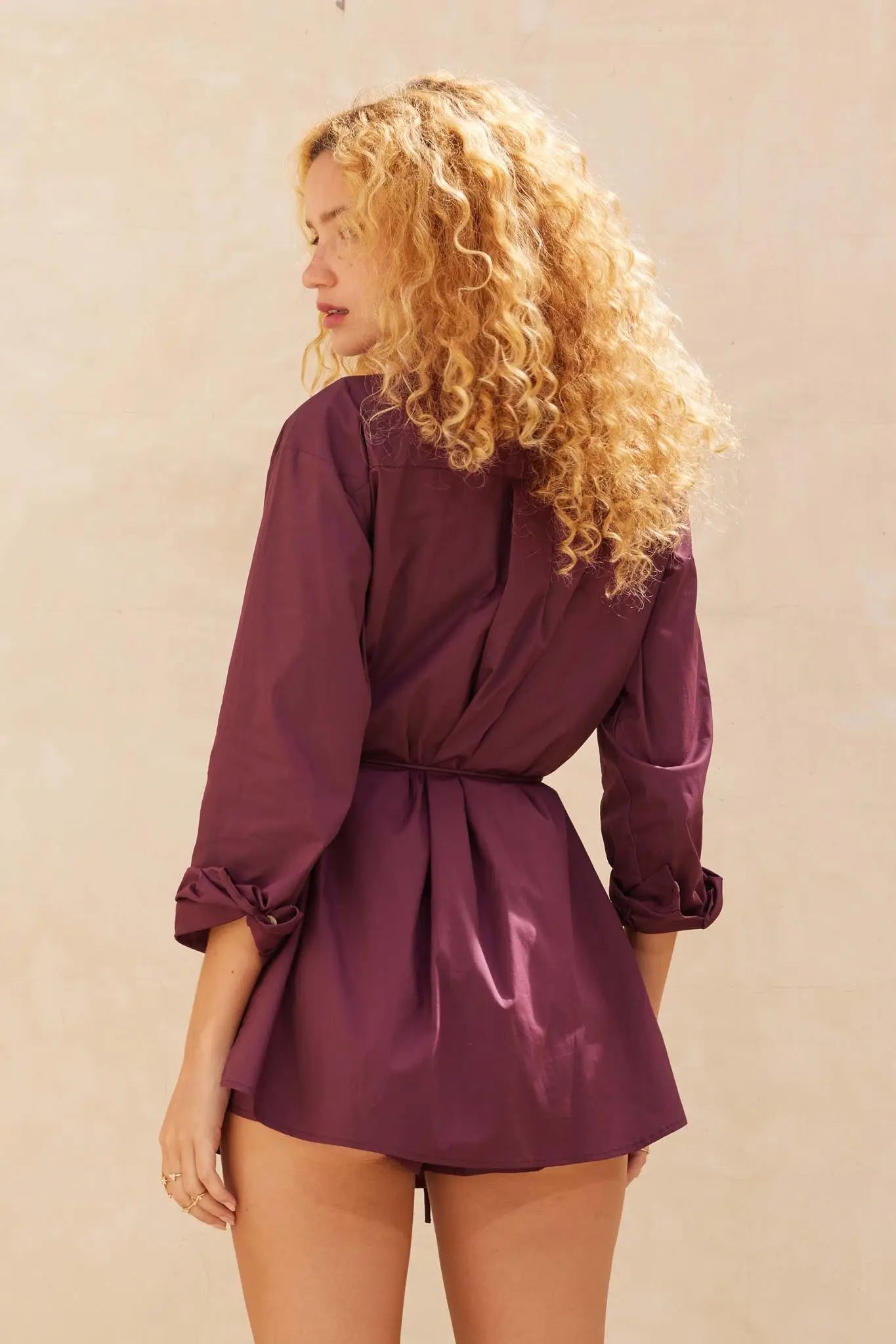 Clock Watcher Cotton Button-Up Belted Shirt Romper
