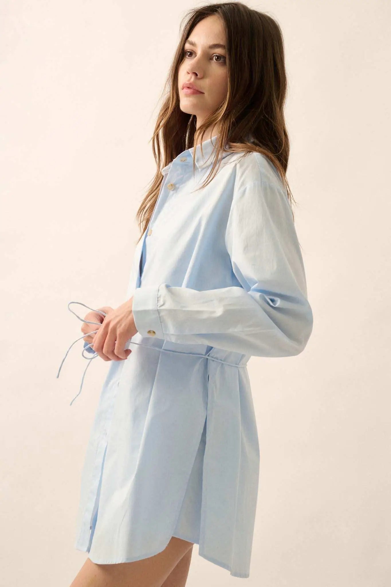 Clock Watcher Cotton Button-Up Belted Shirt Romper