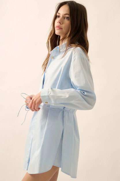 Clock Watcher Cotton Button-Up Belted Shirt Romper
