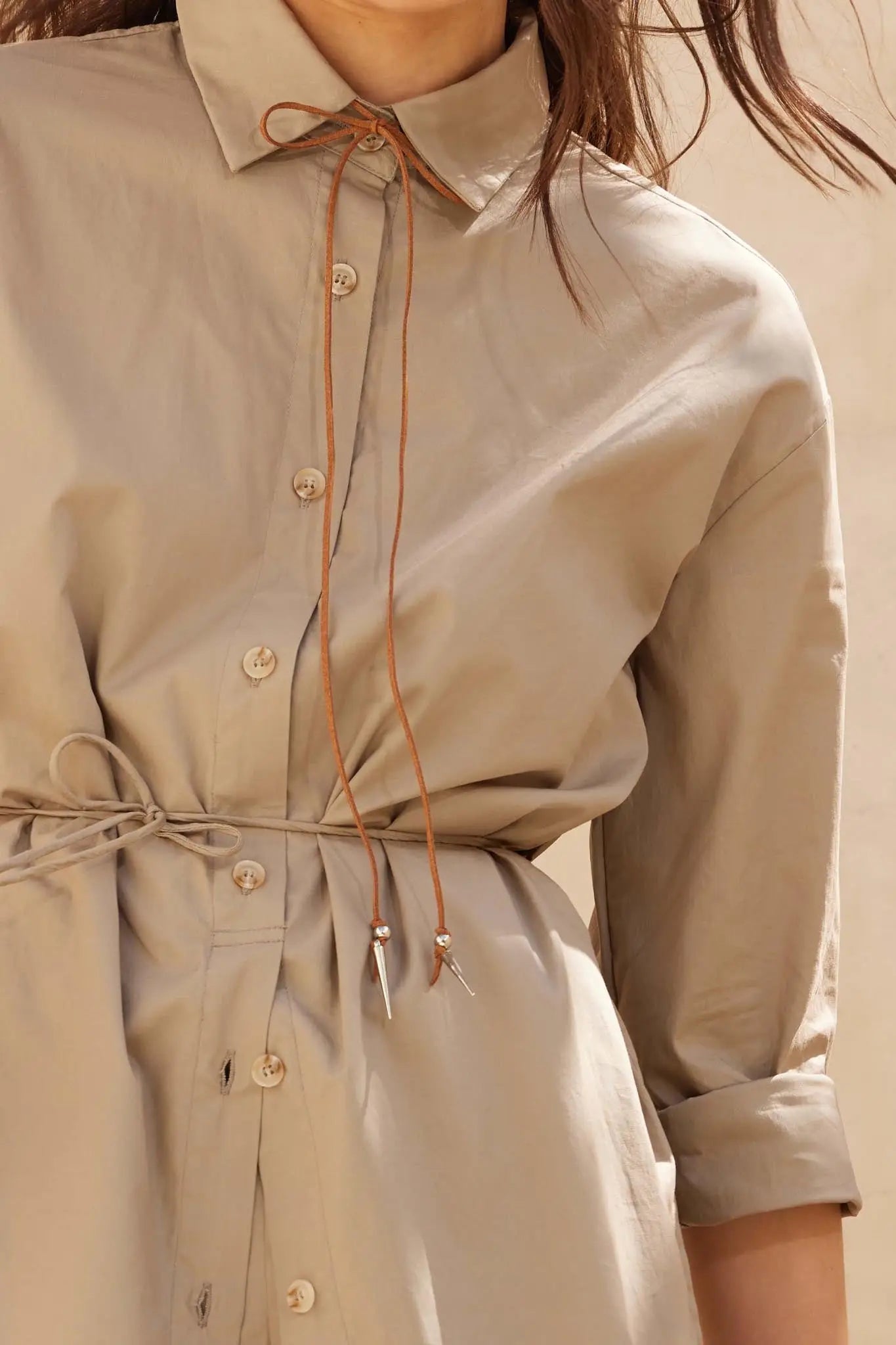 Clock Watcher Cotton Button-Up Belted Shirt Romper