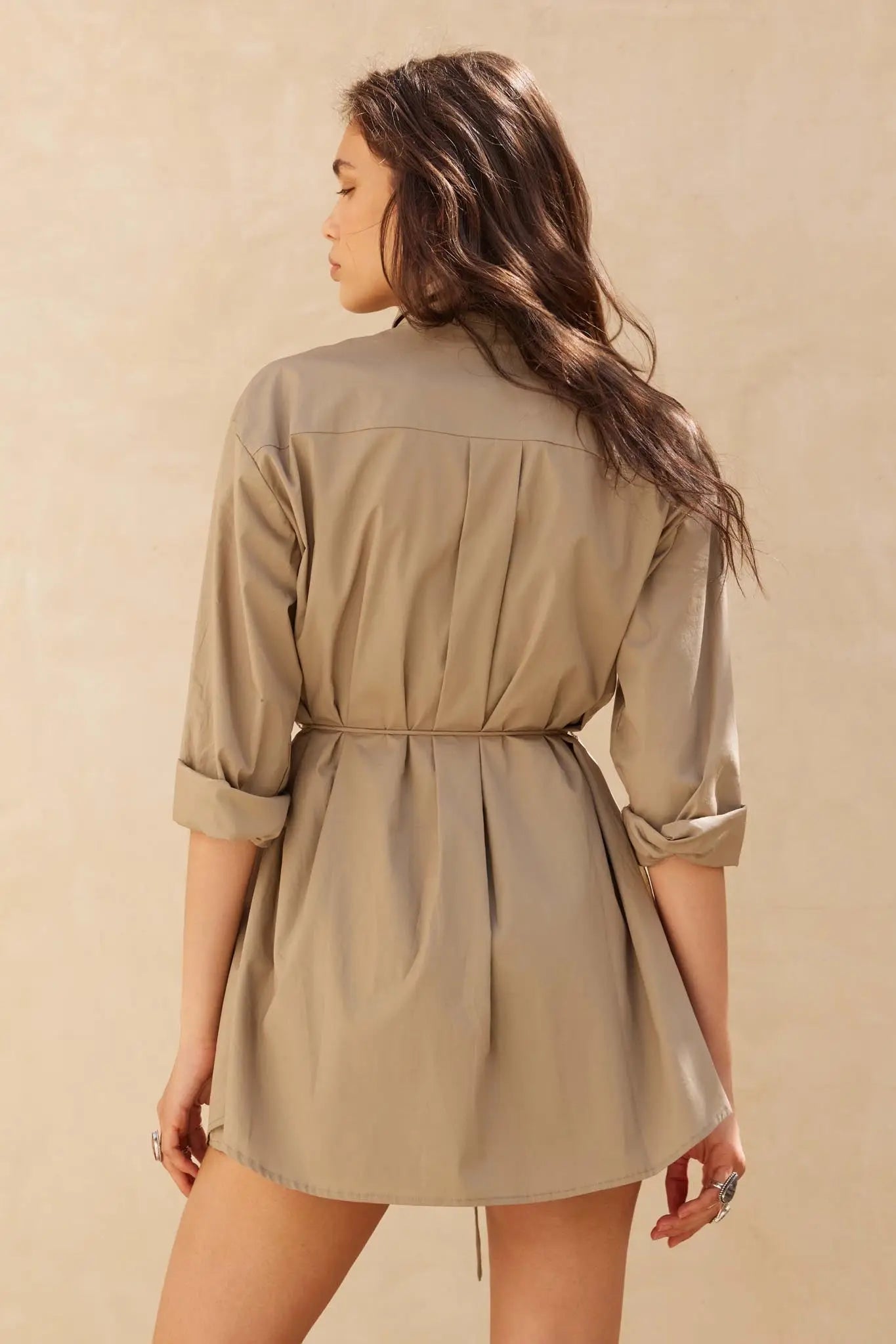 Clock Watcher Cotton Button-Up Belted Shirt Romper