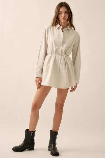 Clock Watcher Cotton Button-Up Belted Shirt Romper