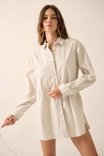 Clock Watcher Cotton Button-Up Belted Shirt Romper