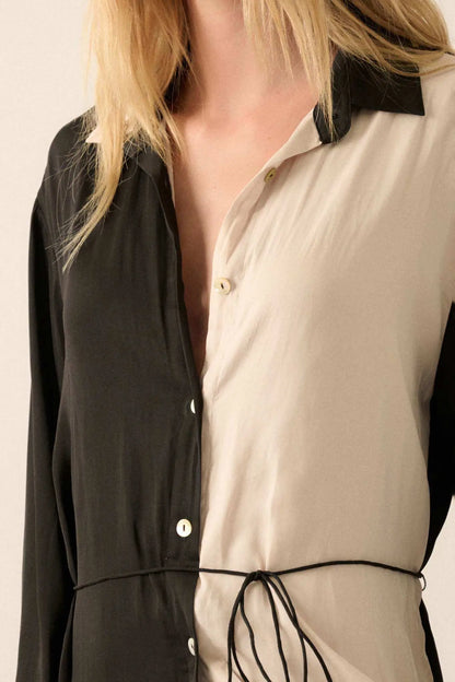 Double Shift Two-Tone Matte Satin Shirt Romper