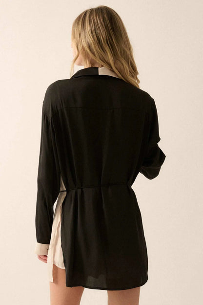 Double Shift Two-Tone Matte Satin Shirt Romper