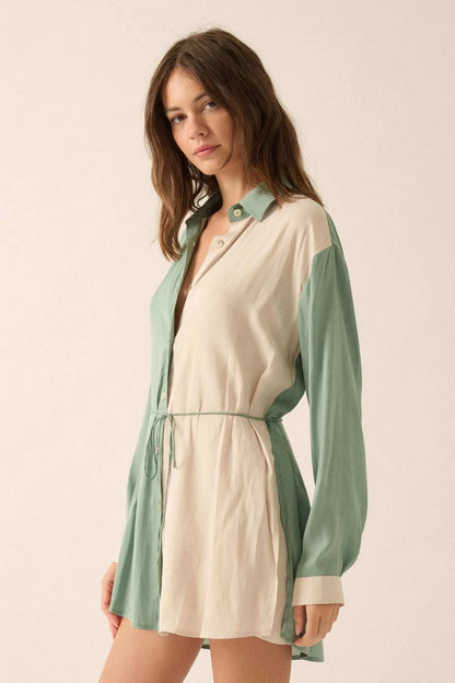 Double Shift Two-Tone Matte Satin Shirt Romper