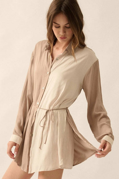 Double Shift Two-Tone Matte Satin Shirt Romper