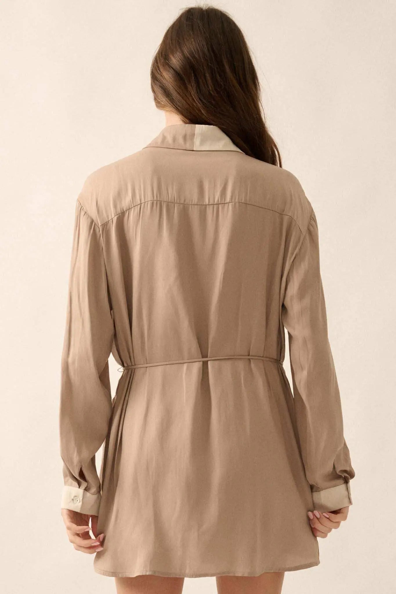 Double Shift Two-Tone Matte Satin Shirt Romper