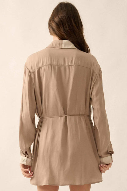 Double Shift Two-Tone Matte Satin Shirt Romper