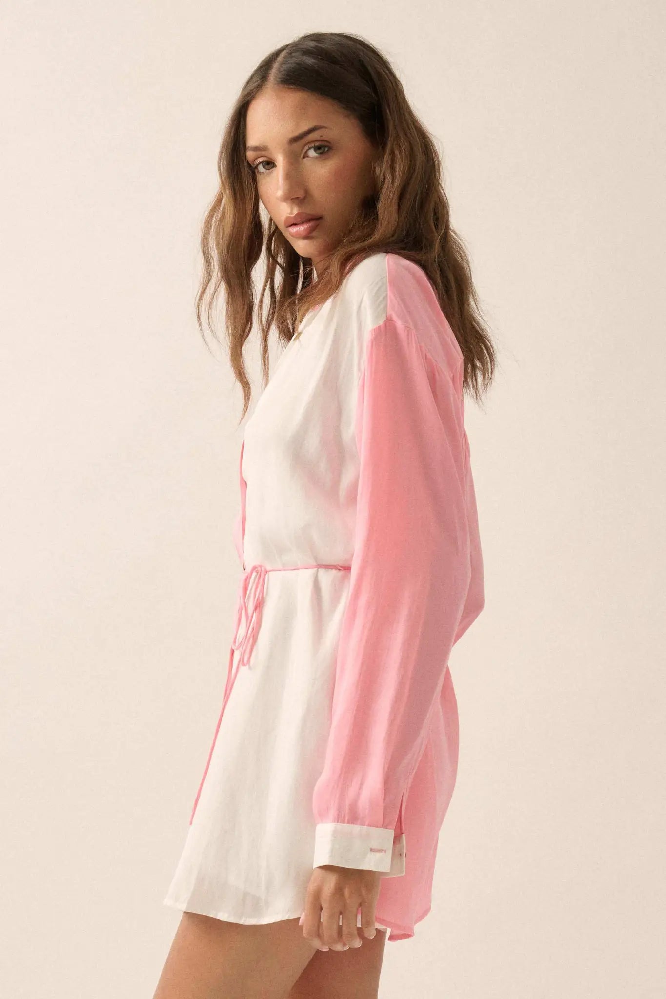 Double Shift Two-Tone Matte Satin Shirt Romper
