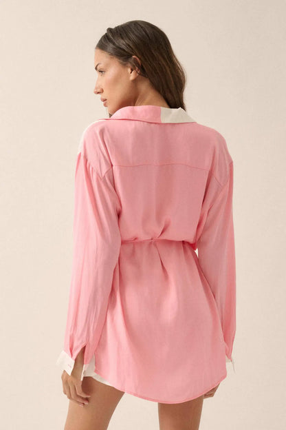 Double Shift Two-Tone Matte Satin Shirt Romper