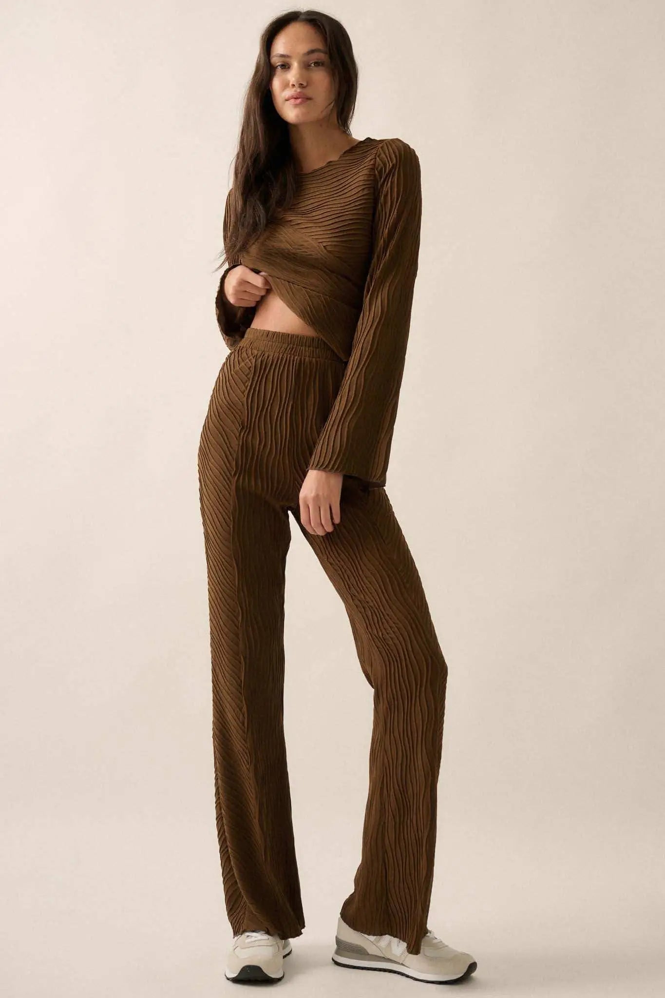 Just Flow With It Wavy Ribbed-Knit Flare Pants