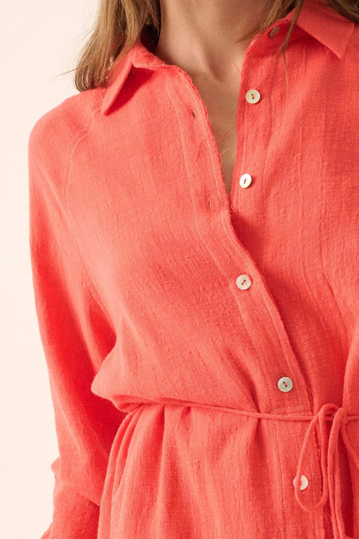 Life Story Textured Cotton Belted Shirt Romper