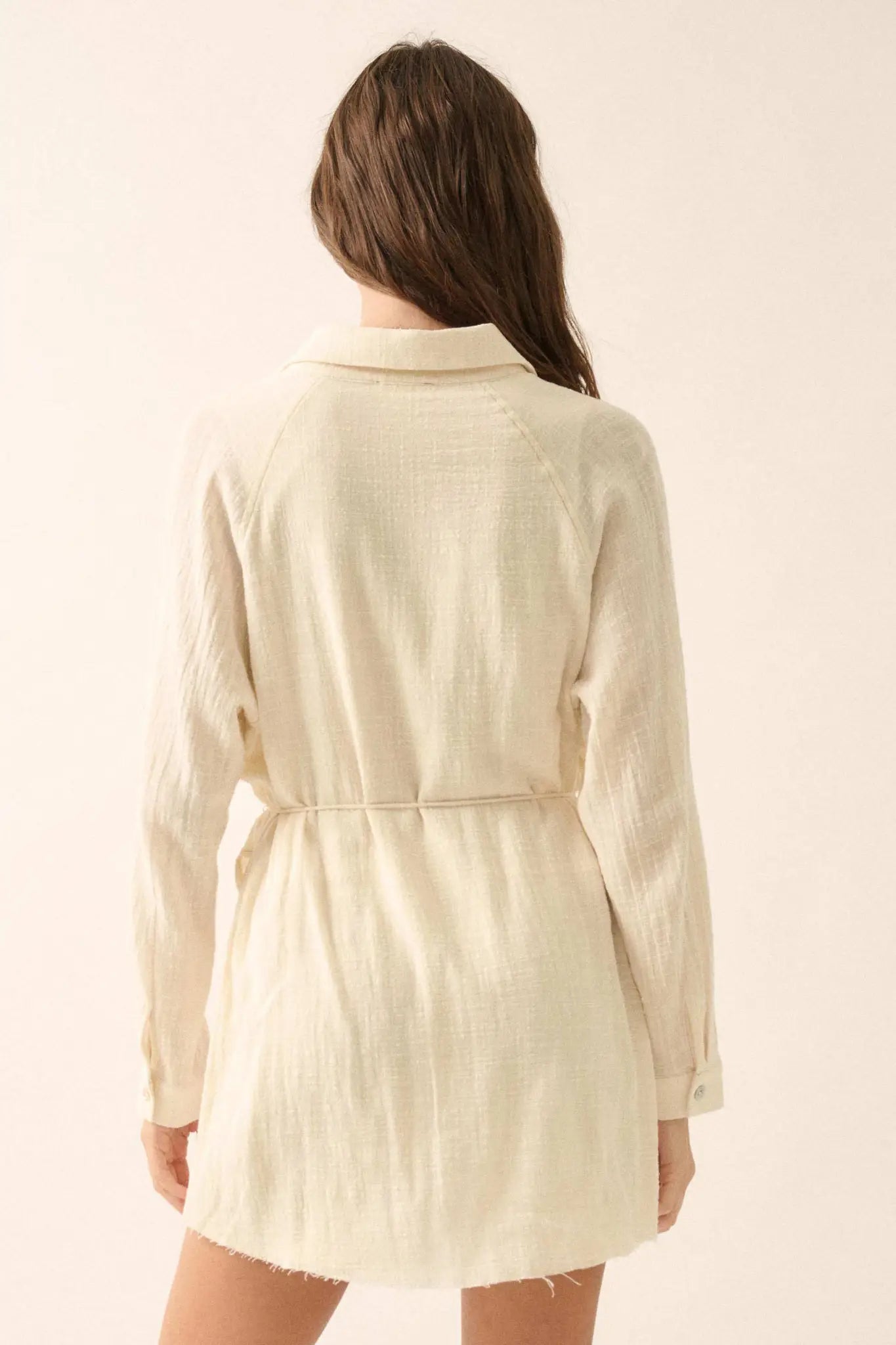 Life Story Textured Cotton Belted Shirt Romper