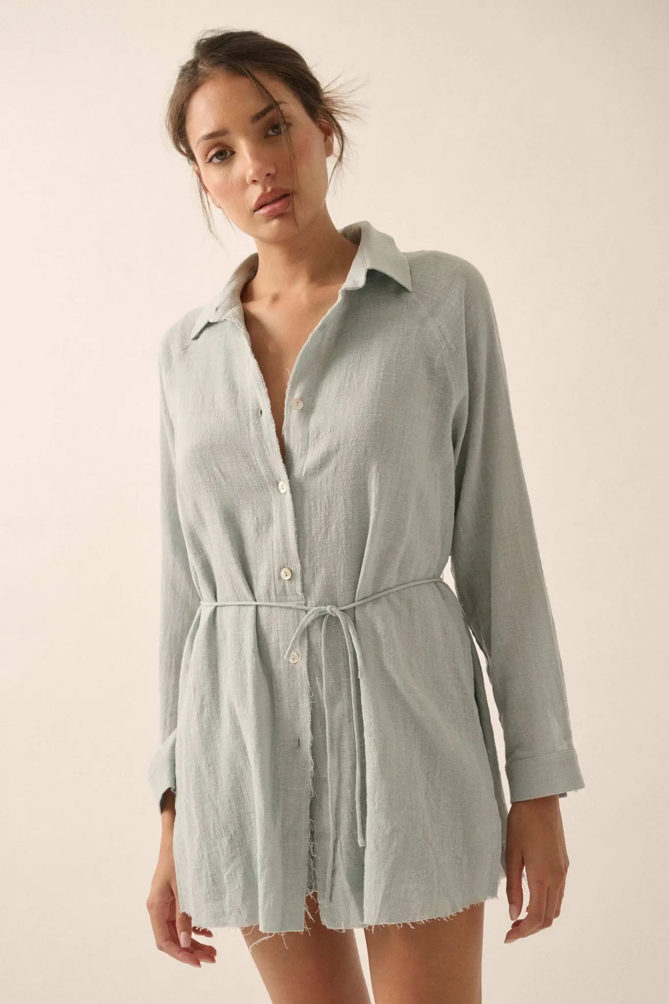 Life Story Textured Cotton Belted Shirt Romper