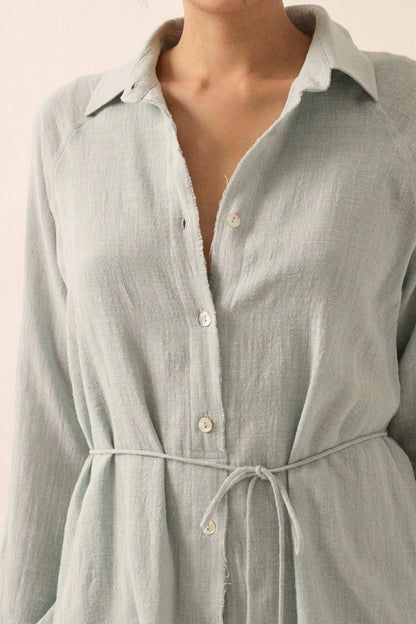 Life Story Textured Cotton Belted Shirt Romper