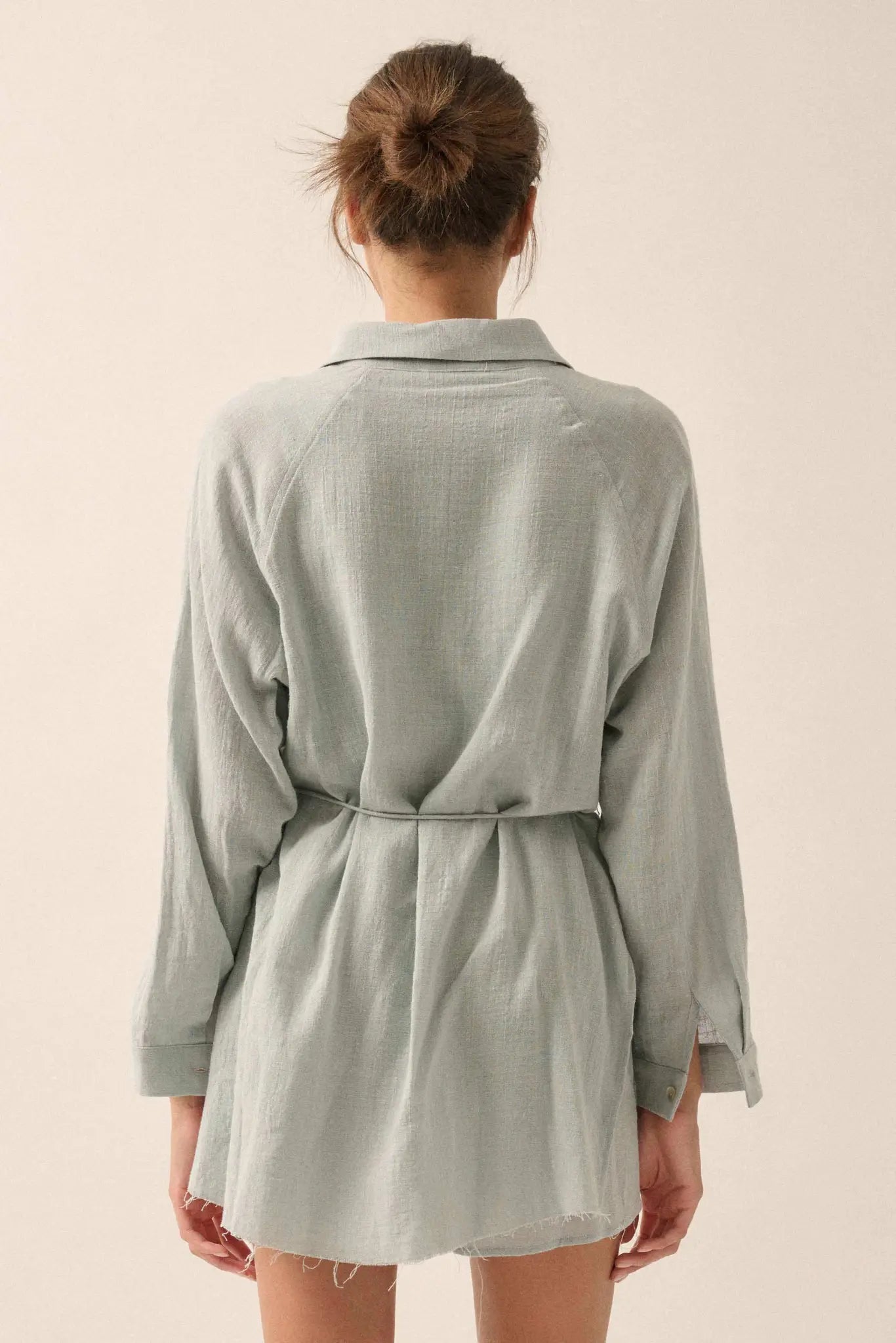 Life Story Textured Cotton Belted Shirt Romper