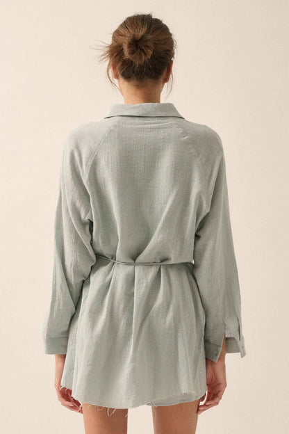 Life Story Textured Cotton Belted Shirt Romper
