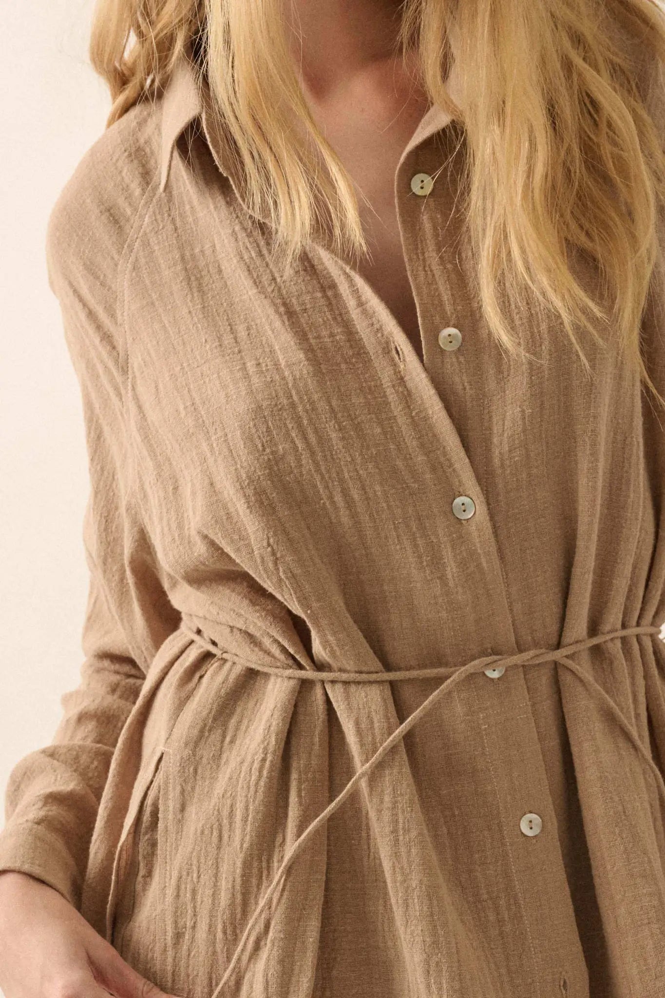 Life Story Textured Cotton Belted Shirt Romper